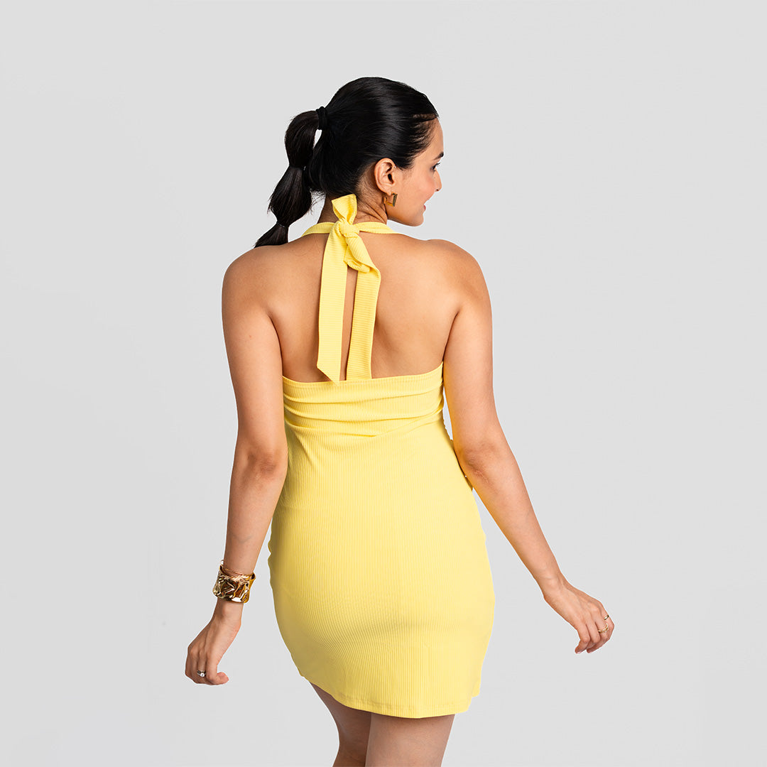 Yellow Sweetheart Neck Short Dress