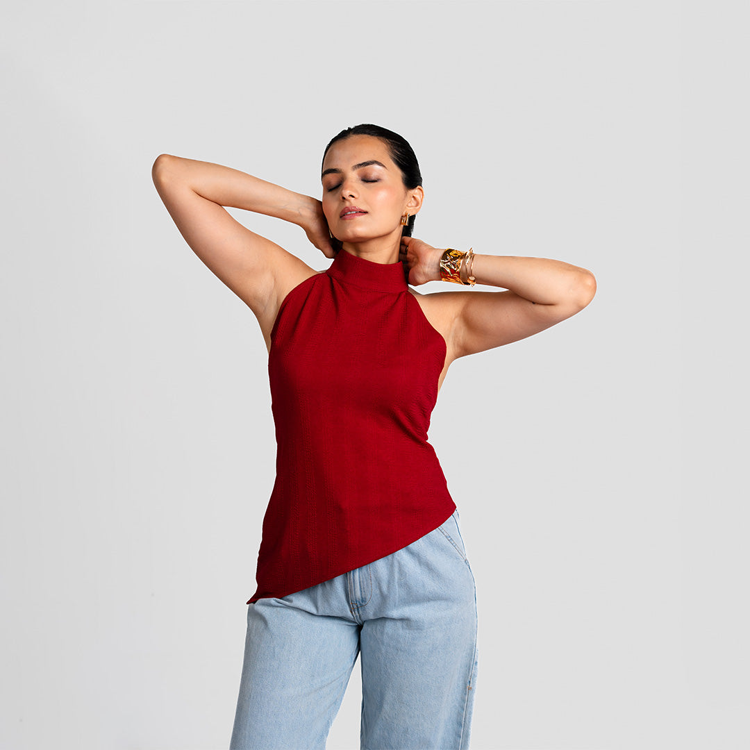 Cherry Red Halter Neck Top