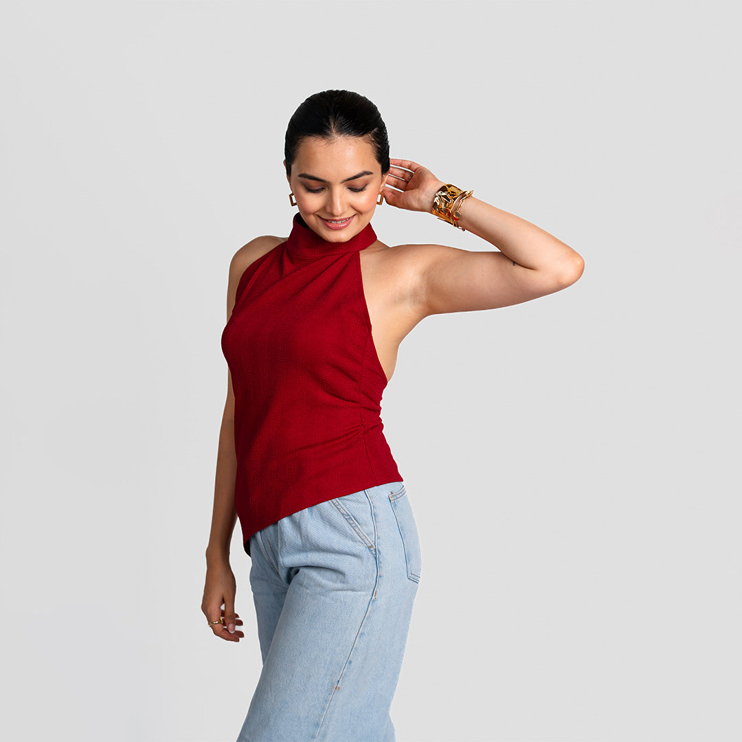 Cherry Red Halter Neck Top