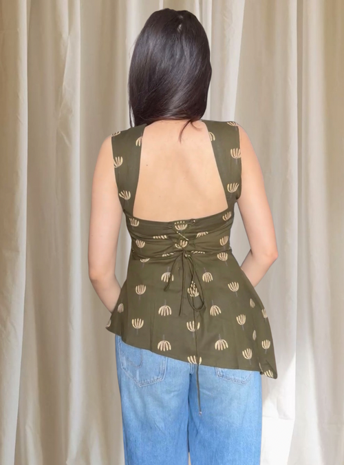 Brinda Tie-Back Kurti- Olive