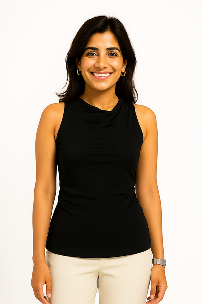 Black Sleeveless Cowl Top