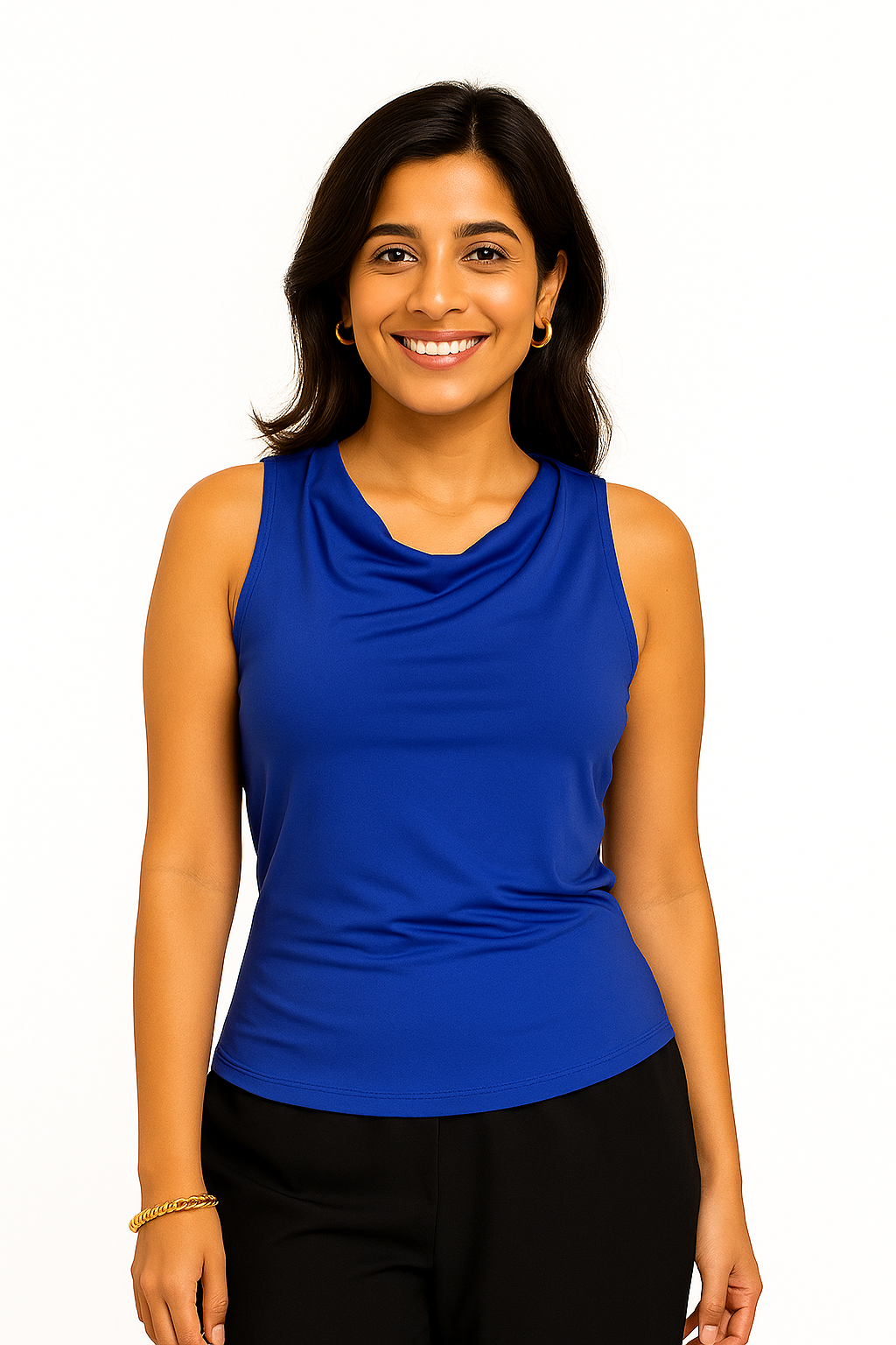 Blue Sleeveless Cowl Top