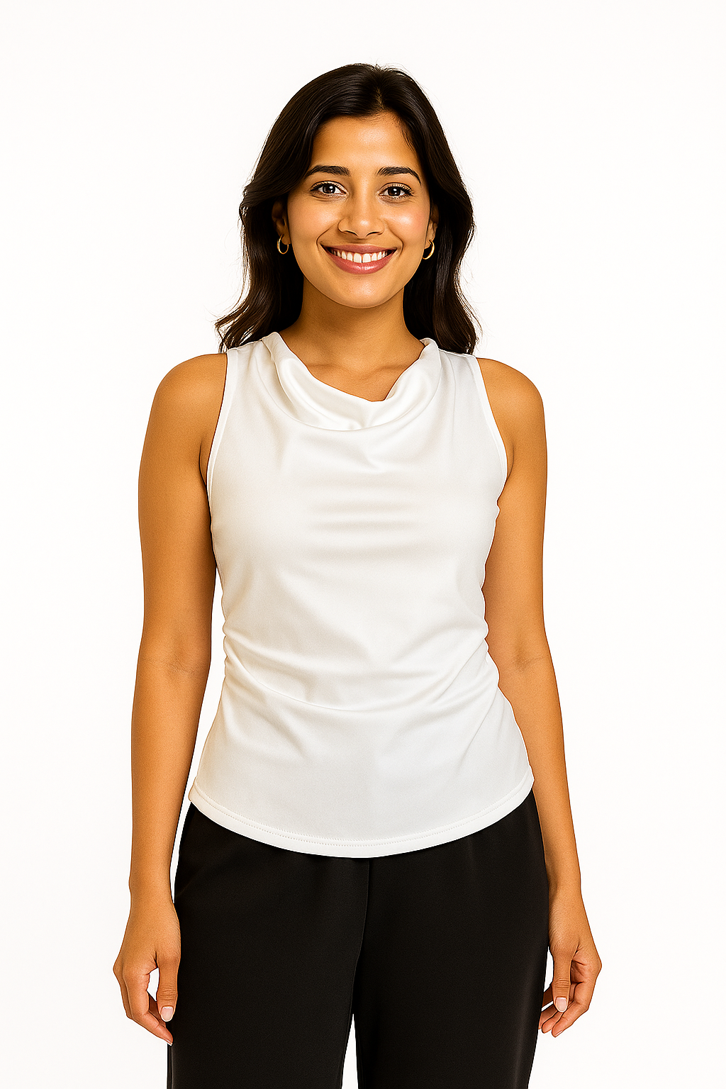 Off White Sleeveless Cowl Top