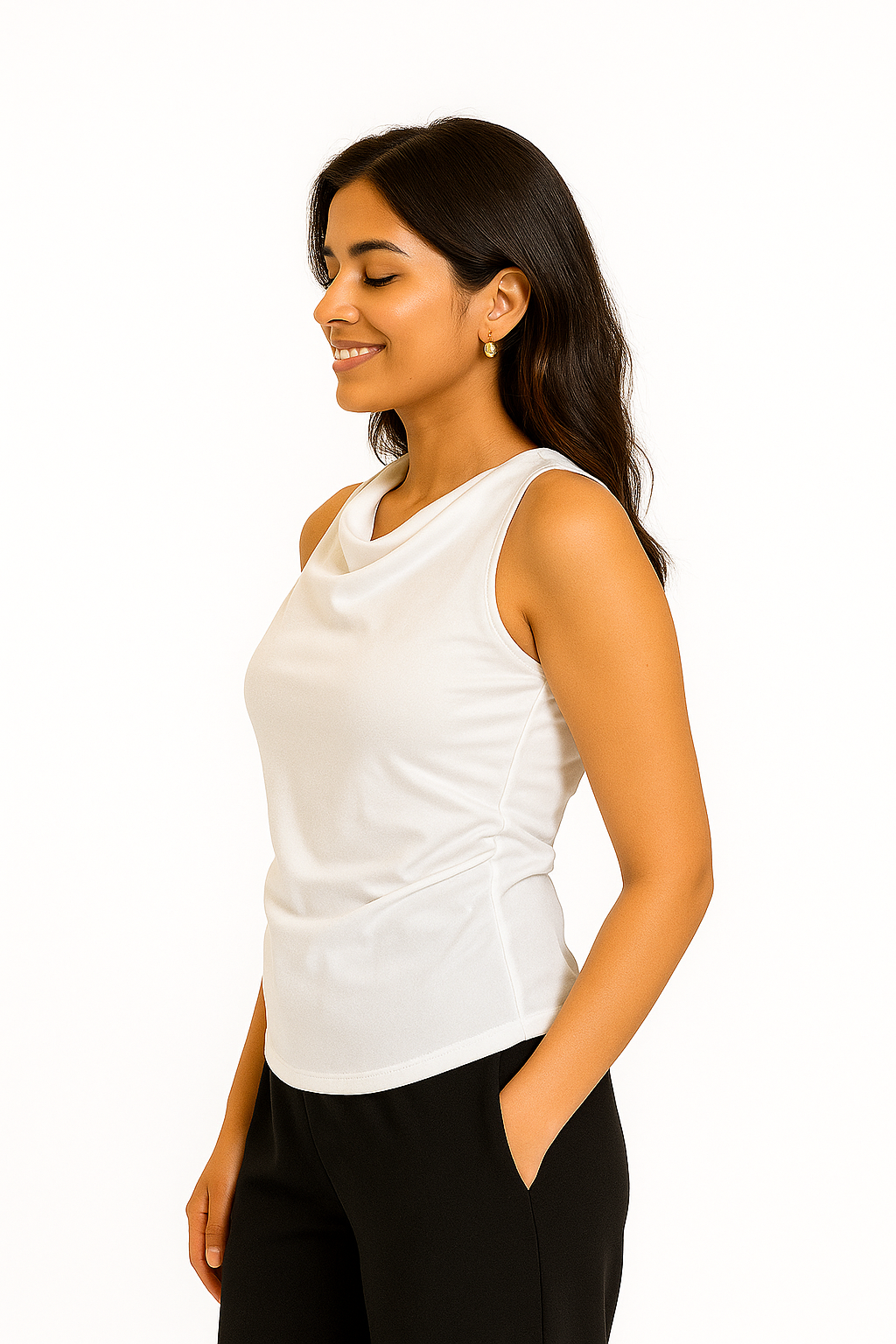 Off White Sleeveless Cowl Top