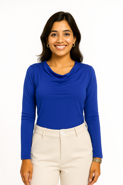 Blue Full Sleeeves Cowl Top