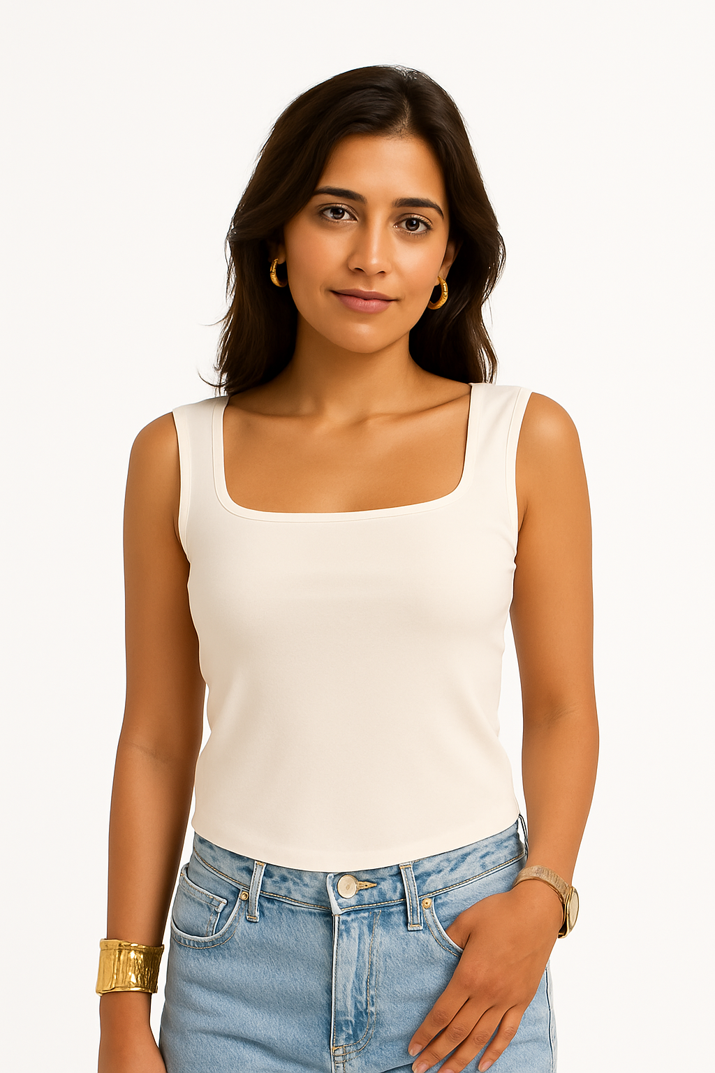 White Square-Neck Tee