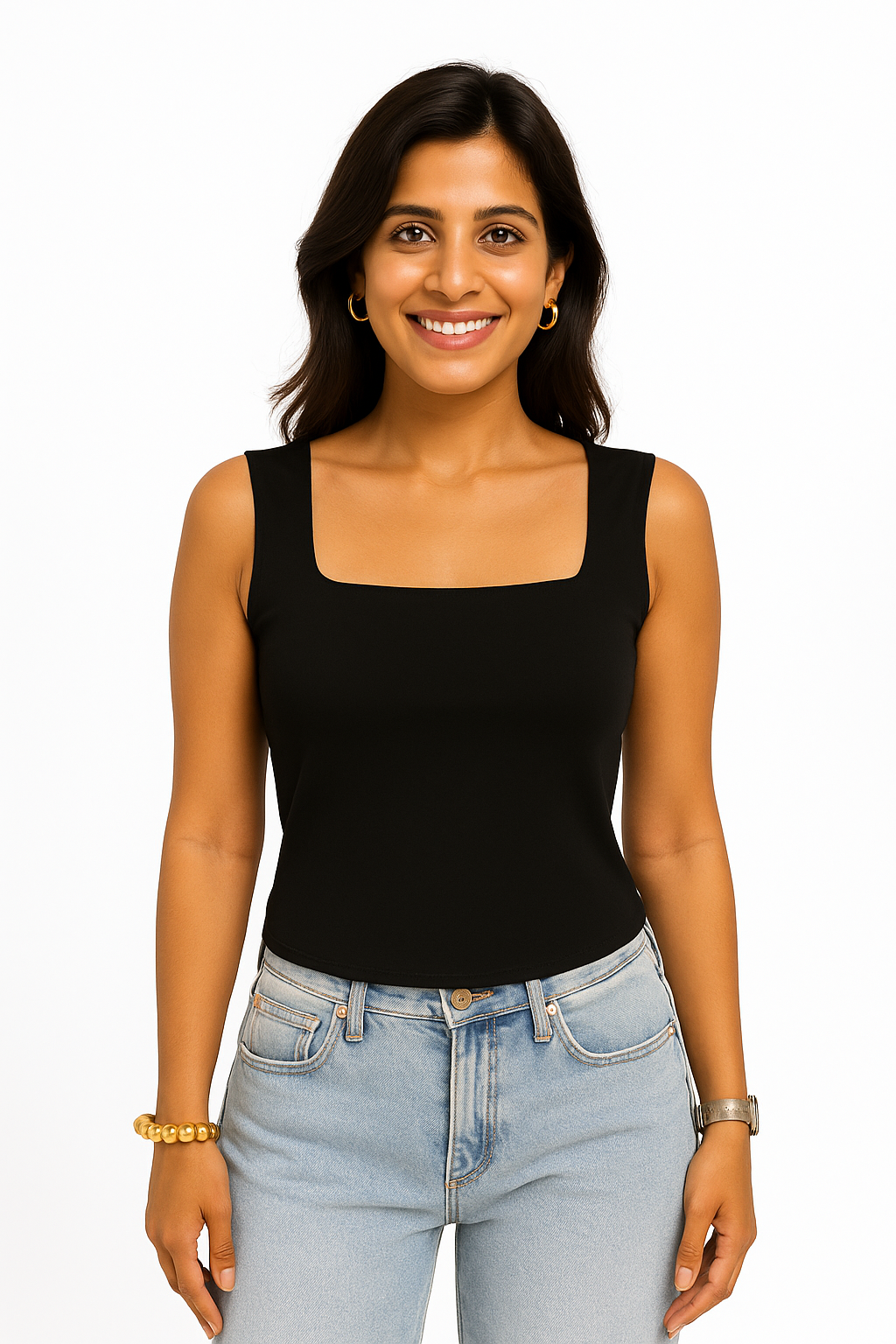 Black Square-Neck Tee