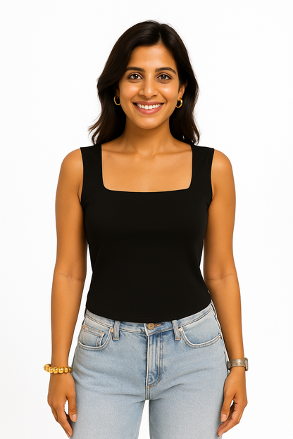 Black Square-Neck Tee