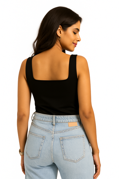 Black Square-Neck Tee