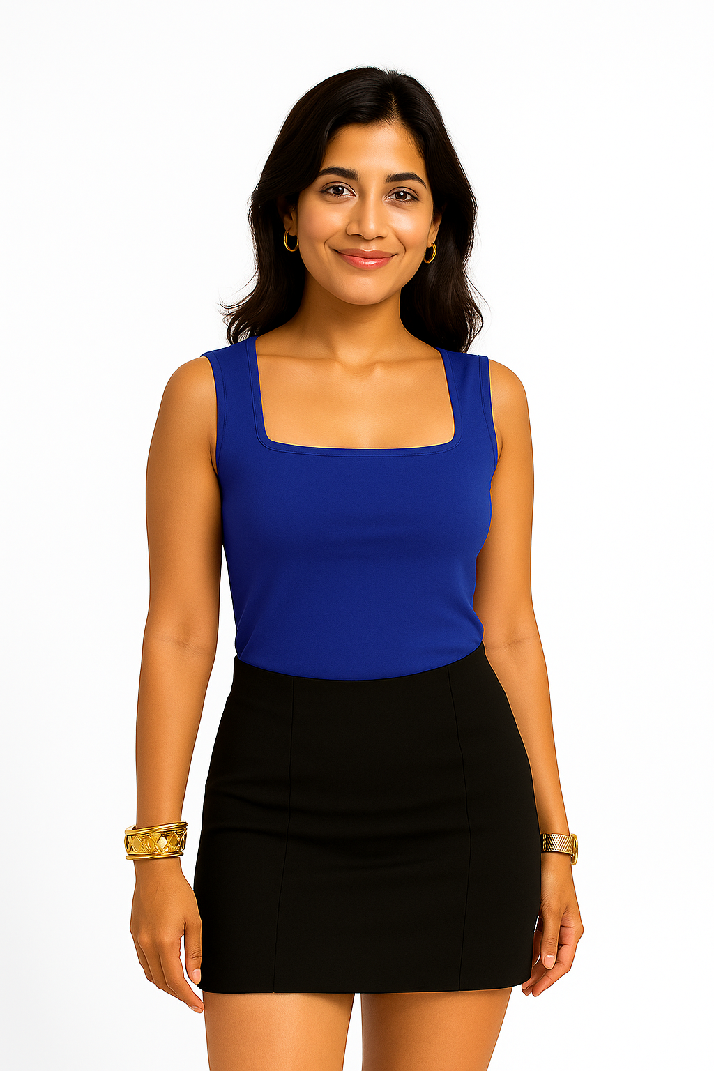 Blue Square-Neck Tee