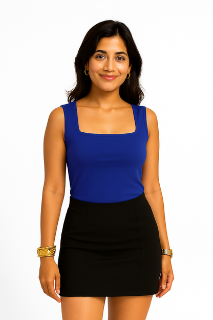Blue Square-Neck Tee