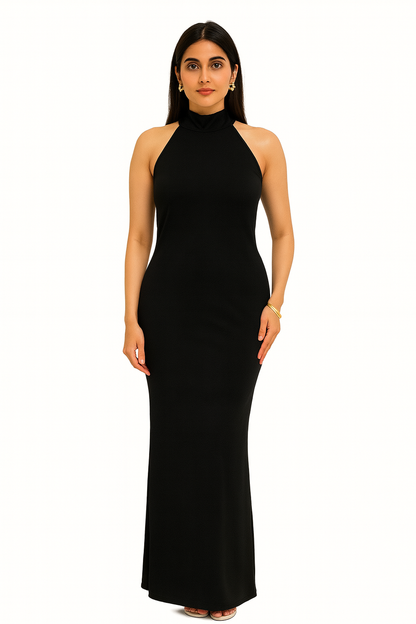 Black Halter Neck Long Dress