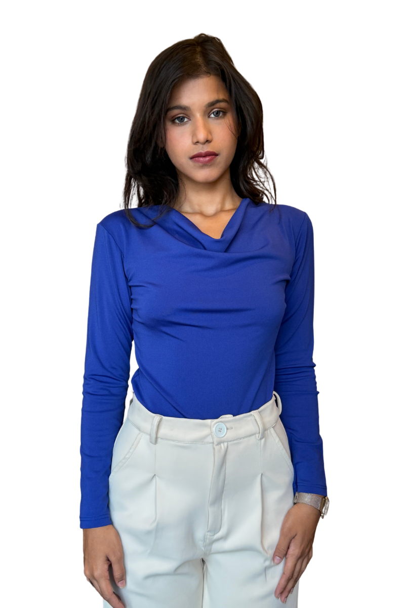 Blue Full Sleeeves Cowl Top