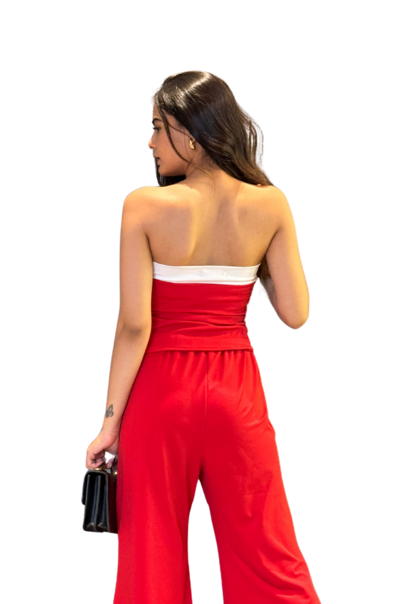 Dual-Color Bandeau Top (Red/White)