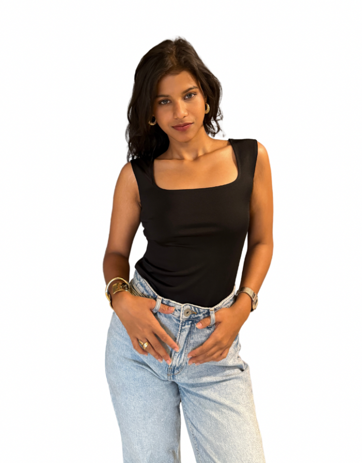 Black Square-Neck Tee