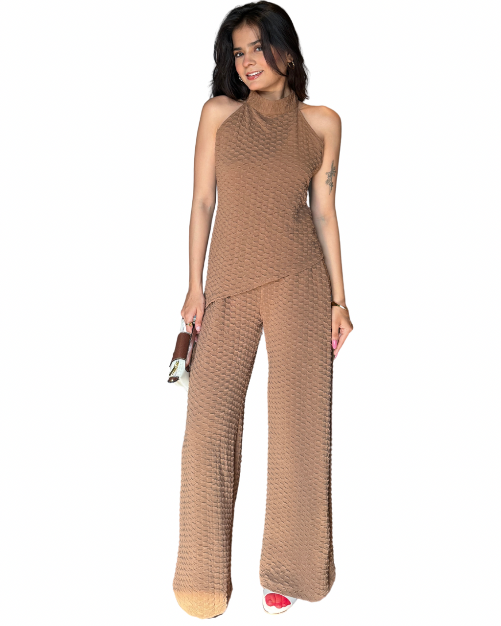 Mocha Asymmetrical Halter Co-ord set