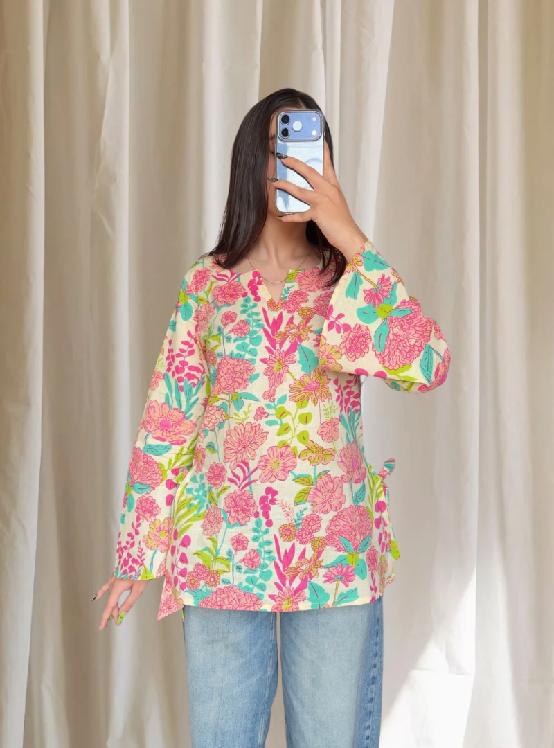 Meera Floral Bell Sleeves Kurti