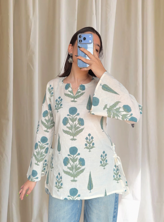 Meera White leaf Kurti