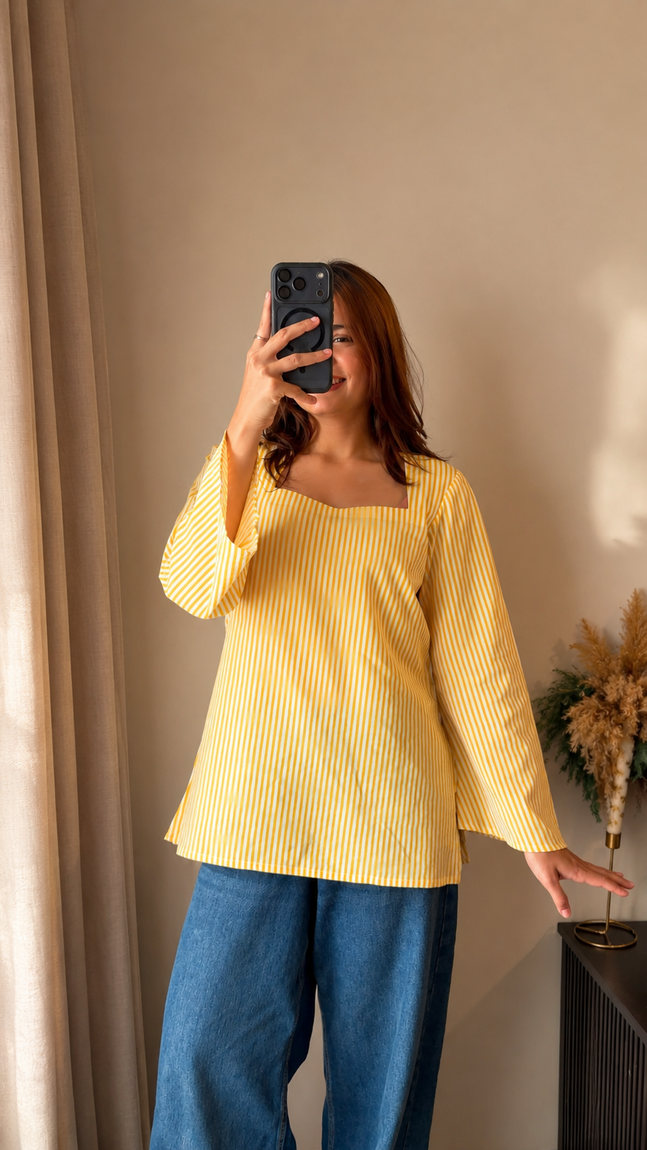 Nayra- Yellow Stripe Kurti