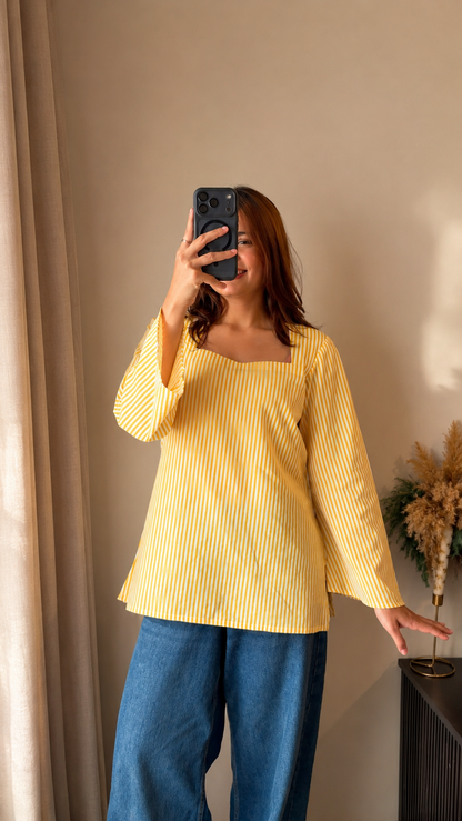 Nayra- Yellow Stripe Kurti