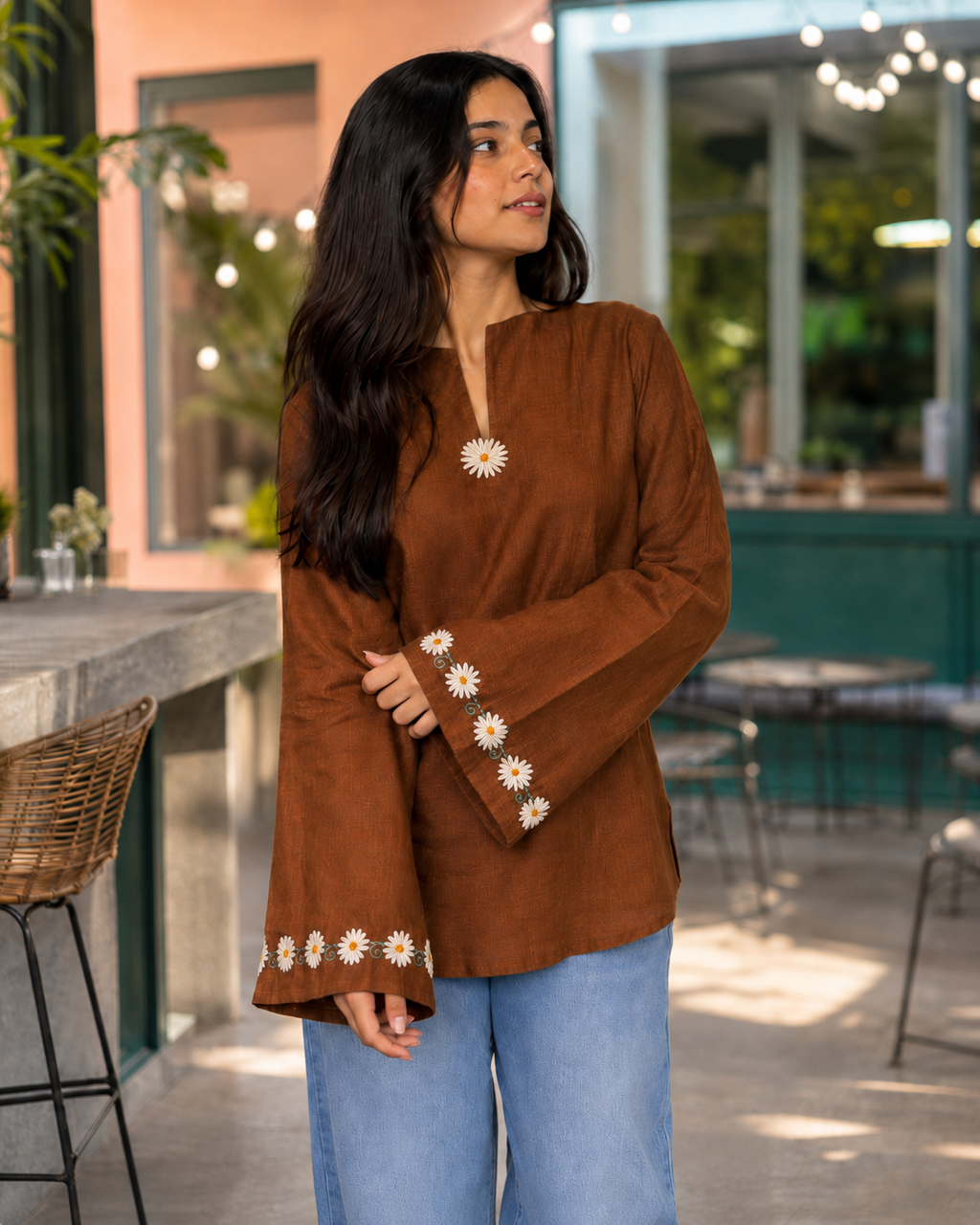 Neerja Mocha Embroidered Kurti