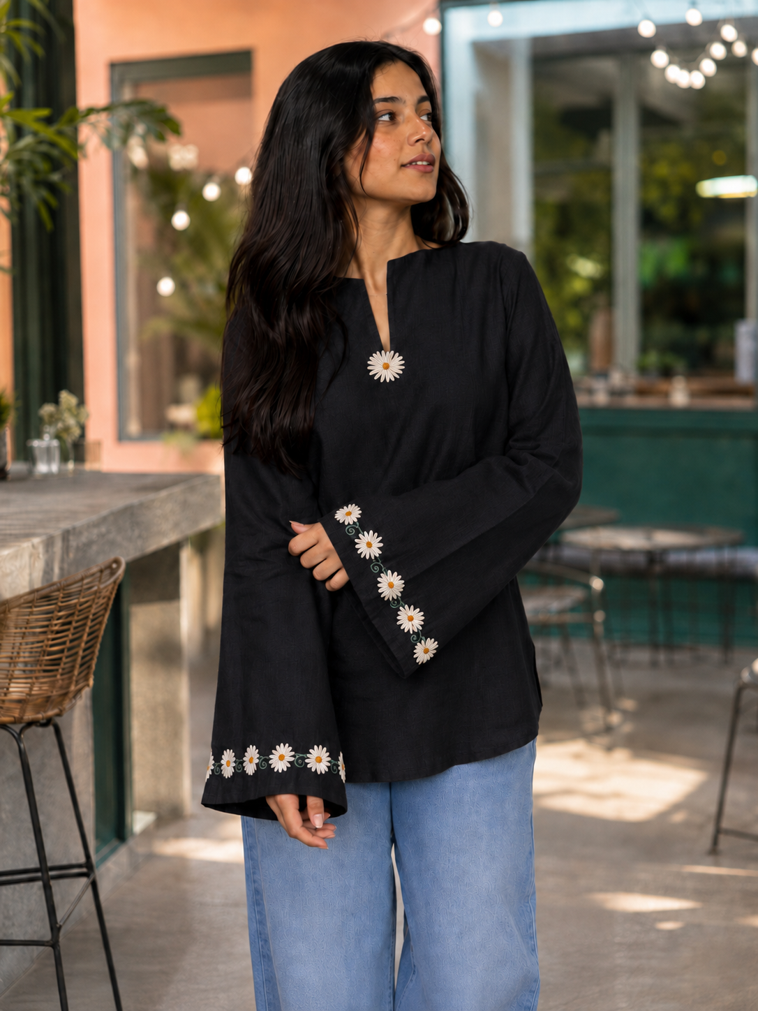 Neerja Black Embroidered Kurti