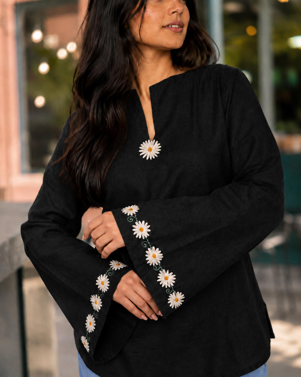 Neerja Black Embroidered Kurti
