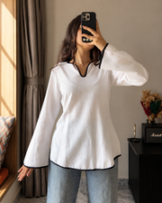 Ishika Asymmetrical Neck White Kurti