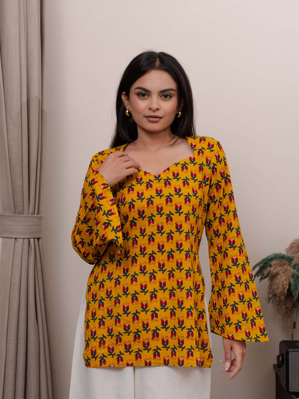 Kasturi Yellow Bell Sleeves Kurti