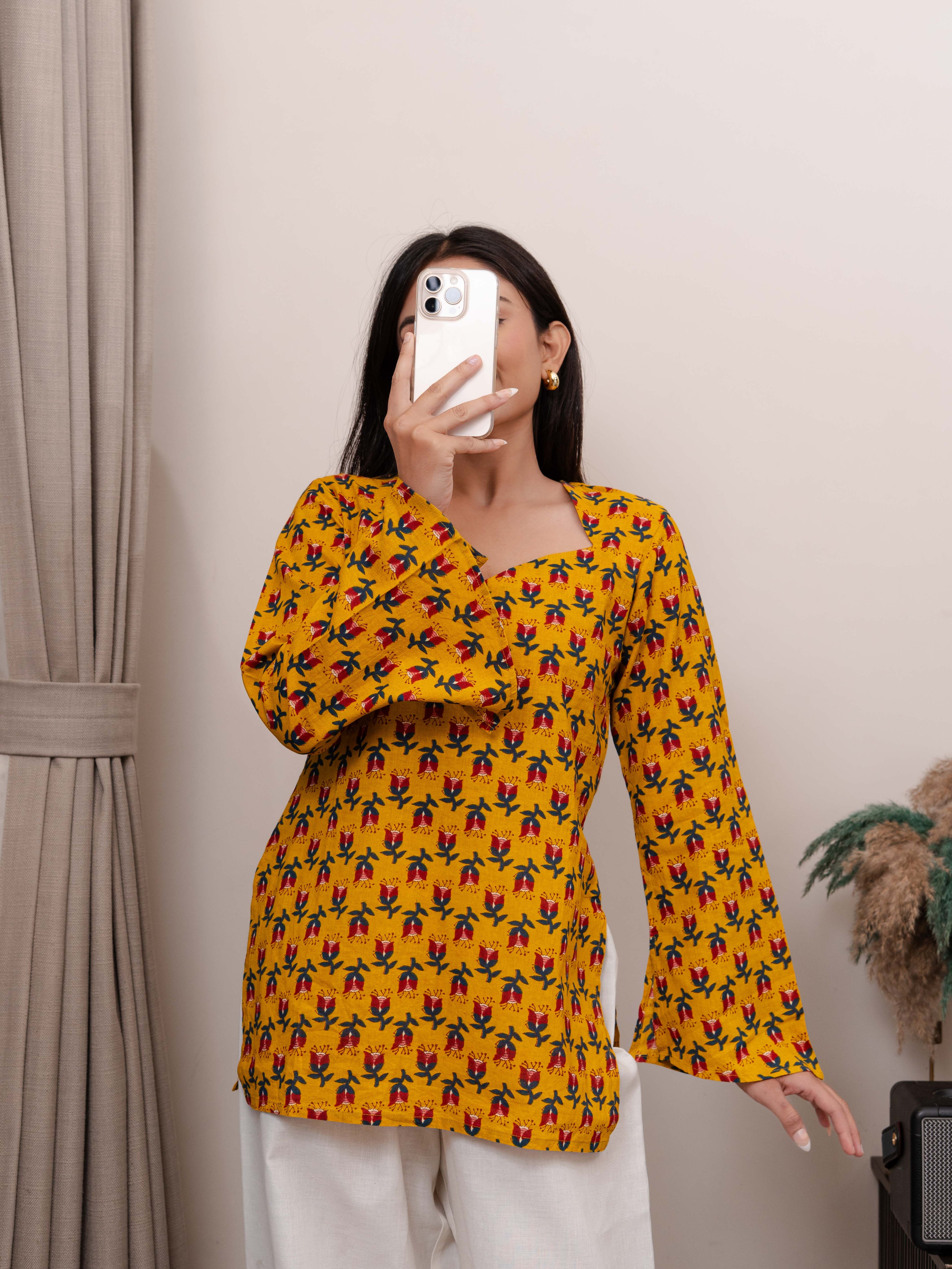 Kasturi Yellow Bell Sleeves Kurti