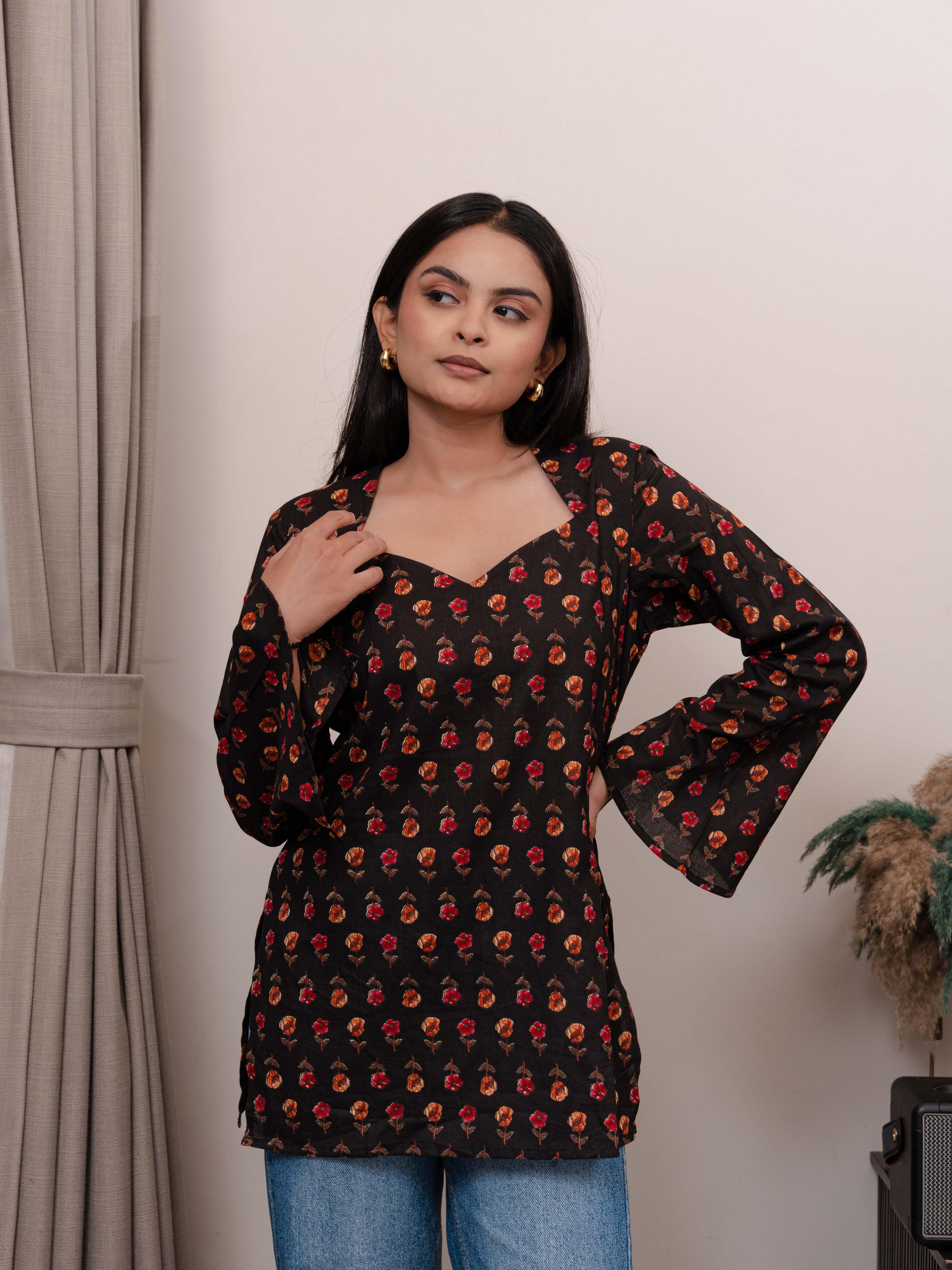 Kasturi Black Bell Sleeves Kurti