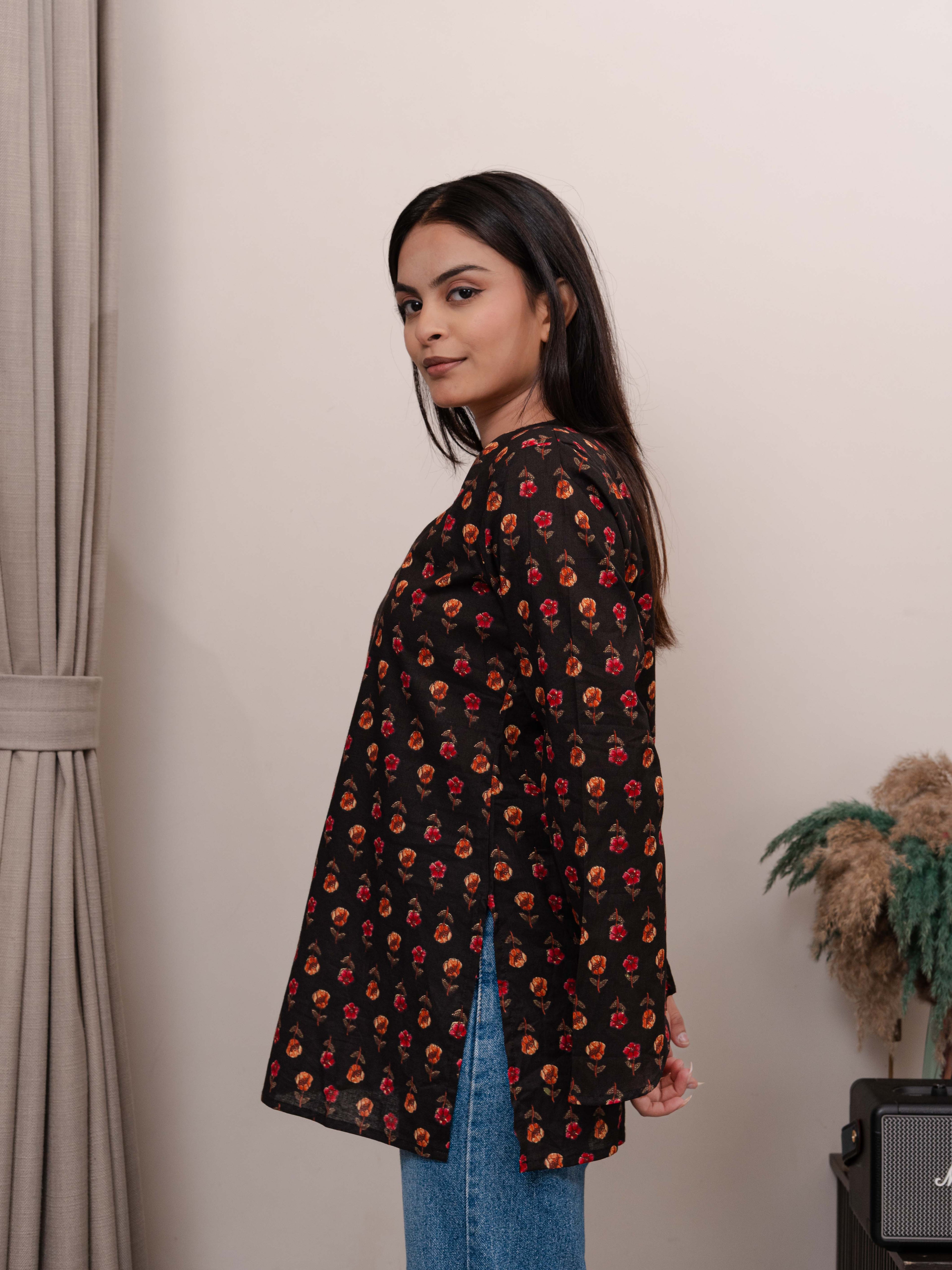 Kasturi Black Bell Sleeves Kurti