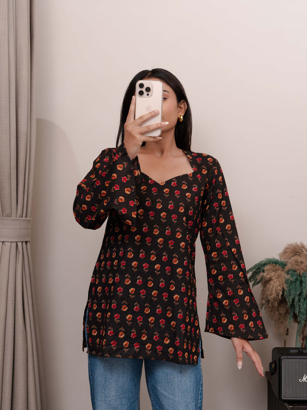 Kasturi Black Bell Sleeves Kurti