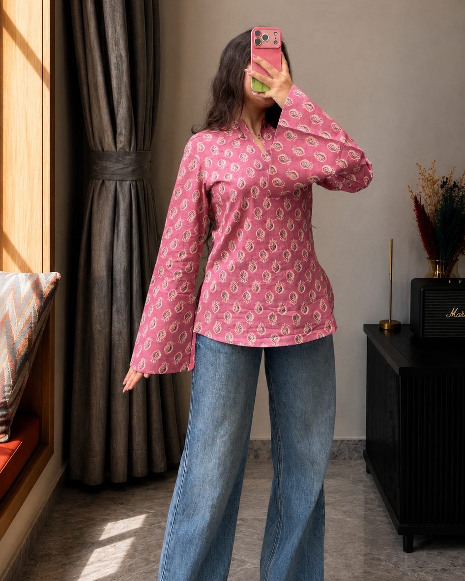 Neerja Pink Bell Sleeves Kurti