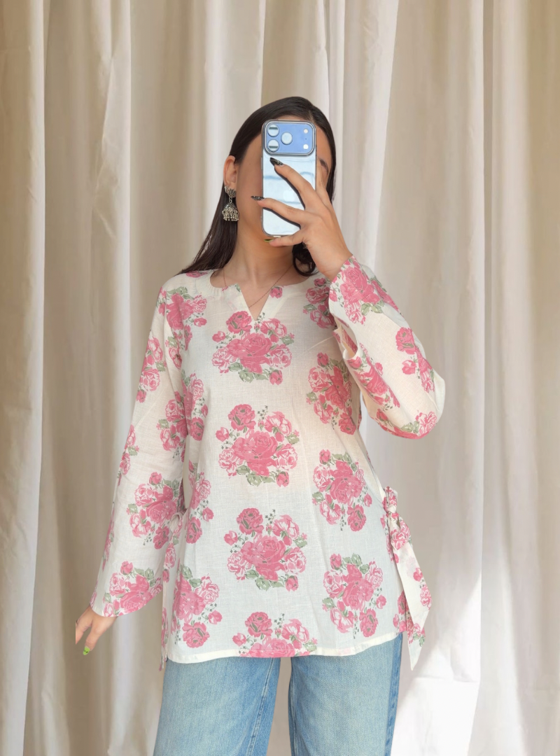 Meera Pink Bell Sleeves Kurti