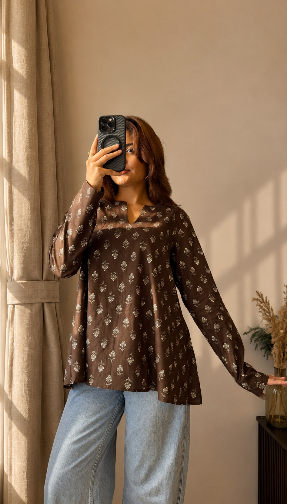 Reeva Brown Full Sleeves Kurti