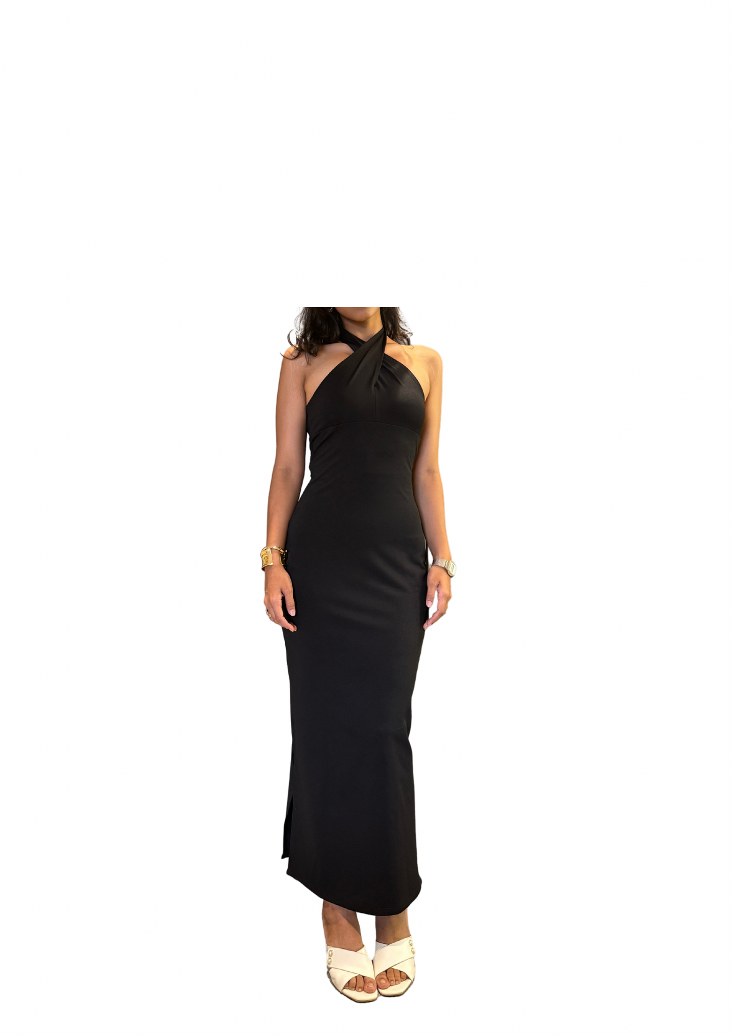 Black Criss-Cross Tie-Up Long Dress